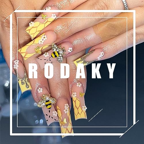 RODAKY 10 Piece 3D Bee Shape Nail Art Charms Gold Alloy Nail Jewelry for DIY Design Cute Kawaii Shiny Nail Crystal Rhinestone Crafts Decoration Nail Accessories for Women and Girls