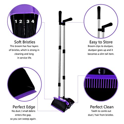 Broom and Dustpan Set Upright, 50-in Long Handle Self Cleaning for Home Kitchen Office Floor