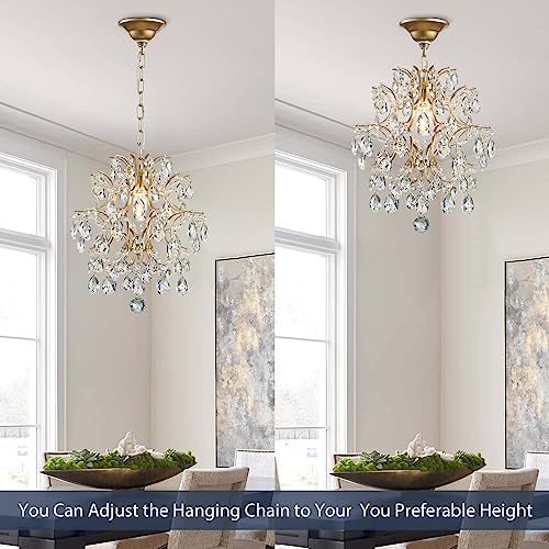 Bestier Gold Modern Pendant Chandelier Crystal Raindrop Lighting Ceiling Light Fixture Lamp for Dining Room Bathroom Bedroom Livingroom entryway 1 E26 Bulbs Required D13 in x H16 in