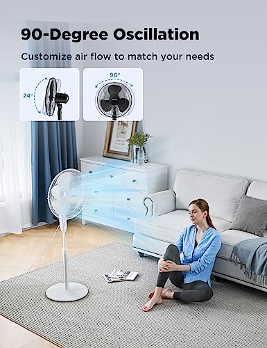 PELONIS 16'' Pedestal Remote Control Oscillating Stand Up Fan 7-Hour Timer, 3-Speed, and Adjustable Height,Electric Cooling Fans for Home Office Bedroom Use