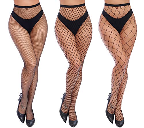 Charmnight Womens High Waist Tights Fishnet Stockings Thigh High Pantyhose 3 Pair(1)