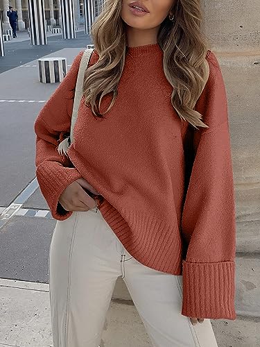 ANRABESS Sweaters for Women Oversized Crewneck Long Sleeve Knit Pullover Casual Chunky Cashmere Warm Fuzzy Tops 2023 Fall Outfits Fashion Clothes 626xiuhong-L Rust