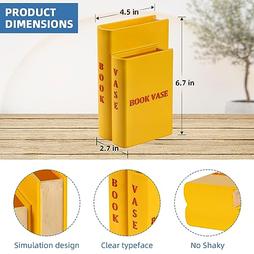 Home Decor Book Shaped Decorative Vase,Resin Vases for Home Decor,nique Home,Bedroom,Office Accent,Bookshelf Unique Vase Book Lover (Yellow)