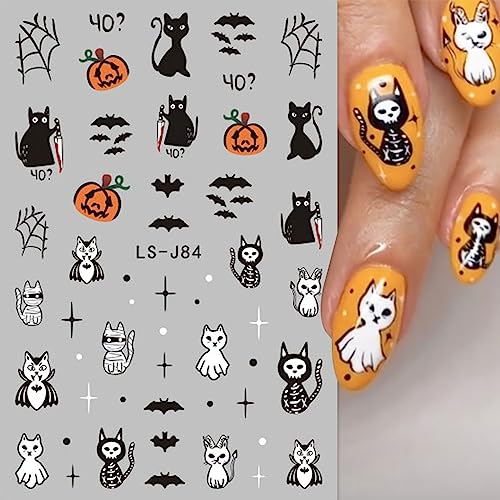 JMEOWIO 9 Sheets Halloween Nail Art Stickers Decals Self-Adhesive Pegatinas Uñas Cute Ghost Witchy Spider Web Bat Pumpkin Spook Nail Supplies Nail Art Design Decoration Accessories