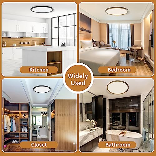 3200LM Flush Mount Ceiling Light Fixtures Black 12Inch, Dimmable LED Ceiling Lights for Bedroom, CCT Adjustable 3000K 4500K 6000K, Bright Low Profile Flat Ceiling Lights for Kitchen Bathroom, 2 Packs