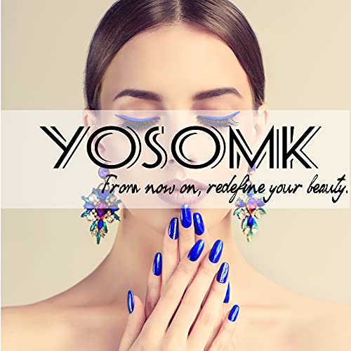 YOSOMK French Tip Medium Press on Nails Almond Fake Nails with Glitter Sequins Designs Luxury Glossy Glue on Acrylic Nails Bling Colorful False Nails for Women