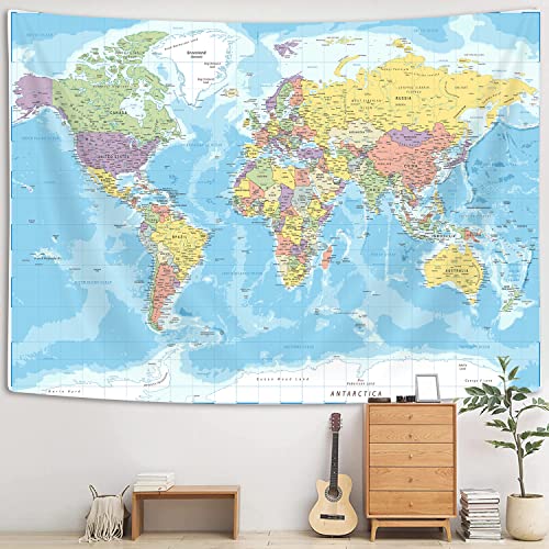 TOMOZ World Map Tapestry Wall Hanging for Kids Student, World Map with Countries and Major Cities Tapestry Educational Tapestry for Bedroom Living Room Dorm Home Decoration 40 x 28Inch