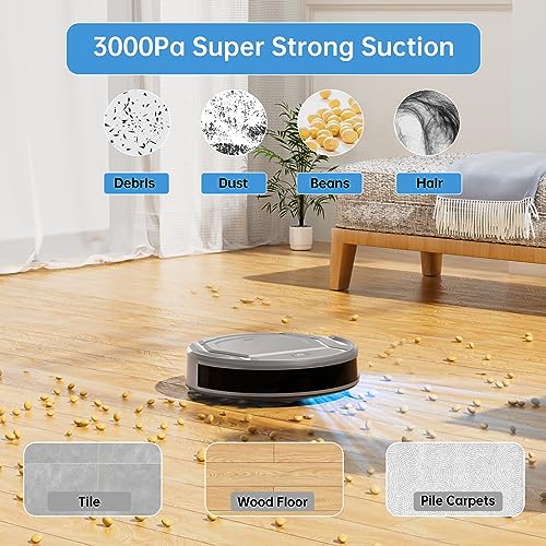 OKP Robot Vacuum Cleaner with 3000Pa Powerful Suction, Wi-Fi/App/Alexa Control, Automatic Self-Charging Robotic Vacuum, Scheduled Cleaning, Slim, Ideal for Pet Hair, Hard-Floor and Carpet