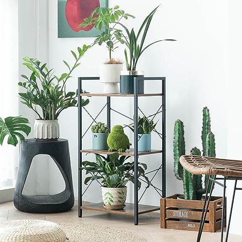 HCHQHS Bookshelf, 3 Tier Industrial Bookcase, Metal Small Bookcase, Rustic Etagere Book Shelf Storage Organizer for Living Room, Bedroom, and Home Office (Rustic)