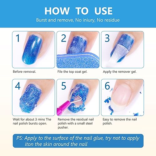 Gel Nail Polish Remover, Peel off in 3-5 Min, Quick & Easy Removes Gel Nail, Acrylic & Shellac Nails with Nail File + Nail Polish Scraper, Do Not Hurt Your Nails