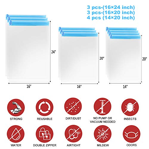 Compression Bags - Travel Accessories - 10 Pack Space Saver Bags - No Vacuum or Pump Needed - Vacuum Storage Bags for Travel Essentials - Home Packing-Organizers (Blue)