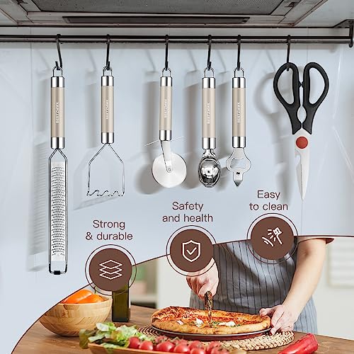 Kitchen Utensils Set-Silicone Cooking Utensils-32pcs Non-Stick Silicone Cooking Kitchen Utensils Spatula Set with Holder-Best Kitchen Cookware with Stainless Steel Handle (Khaki)