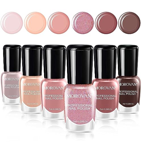 Morovan Nail Polish Set Fingernail: Nude Pink Colors Pure and Glitter Nail Polish Pack 0.25 oz Nail Polish Bulk Glossy Toenail Polish at Home Nail Polish Gifts Salon