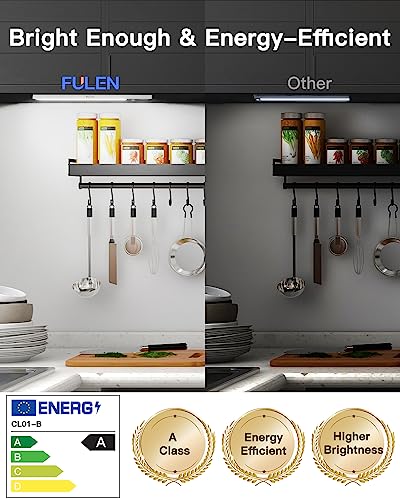 FULEN Closet Lights Motion Sensored, Magnetic Under Cabinet Lighting Wireless, Under Counter Lights for Kitchen, 2500mAh Rechargeable Lights for Home, Stick on Bar Light,2 Pack, White