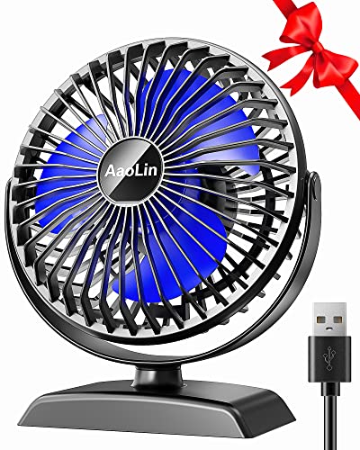 AaoLin Desk Fan, USB Small Fans with 3 Speeds Strong Airflow, Quiet Portable, 360° Rotation Personal Table Fan for Home,Office, Bedroom Desktop