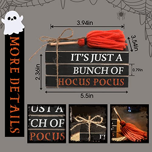 Halloween Wood Book Stack, Hocus Pocus Mini Faux Books Bundle, Halloween Tiered Tray Decor for Home Table Mantle Fireplace Shelf