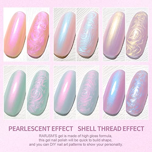 RARJSM Pearl Gel Nail Polish Glitter Pearlescent Shell Gel Polish Pink Beige Pearl Blue Green Purple Shimmer Mermaid Swirl Thread Effect Nail Gel Soak Off LED UV Curing Requires DIY Manicure Use