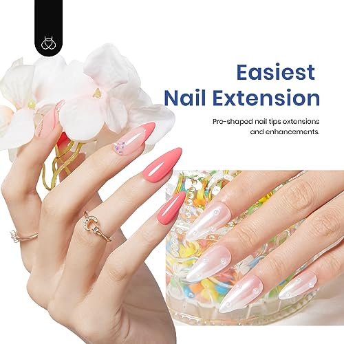 Beetles Gel Nail Kit Easy Nail Extension Set 5 In 1 Nail Glue Gel Base Coat with Pre shaped Medium Almond Soft Gel Nail Tips and Led Nail Lamp Acrylic Nail Clipper for Nail Art Diy Home