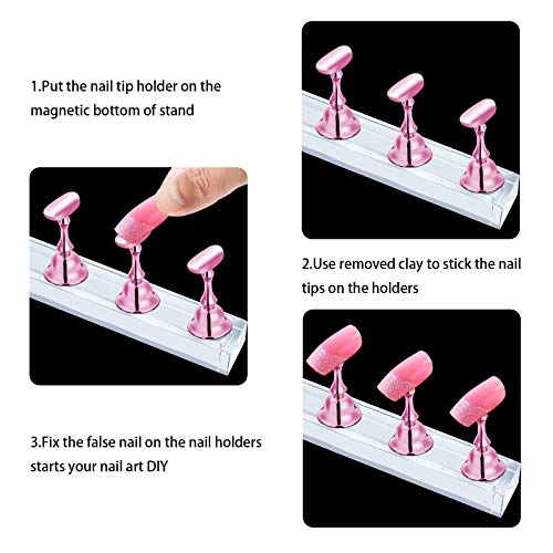 2 Sets Pink Nail Stand for Press on Nails Display, Magnetic Fake Nails Holder for Painting Nails Practices, Beginner Acrylic Nail Art Kit Accessories, Nail Salon Equipment and Decor