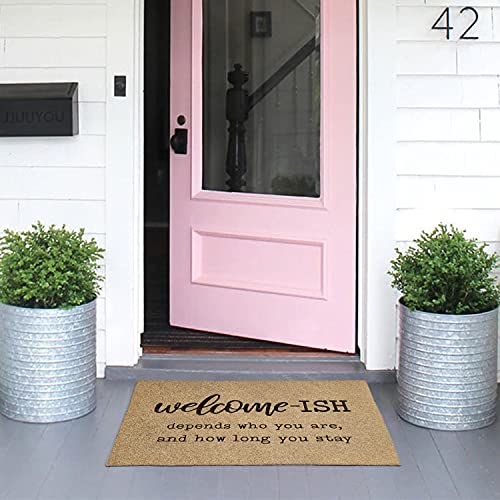 JJUUYOU Welcome Mats for Front Door Outdoor Entry Welcome Ish Depends Who You are Doormat Non Slip Rubber Mat for Home Indoor Farmhouse Funny Kitchen Mats Patio Full Brown