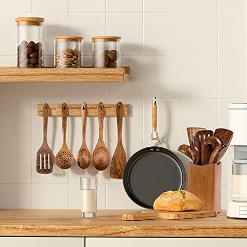 WOODME Kitchen Utensils Set 8 Piece Teak Wooden Cooking Utensil Set Non-Stick Pan Wood Spoons and Spatula Cookware for Home Everyday Use &Kitchen Tools