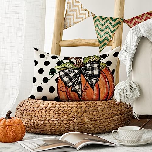 AVOIN colorlife Fall Polka Dot Pumpkin Throw Pillow Cover 12x20 Inch, Seasonal Autumn Thanksgiving Harvest Decoration for Home Sofa Couch