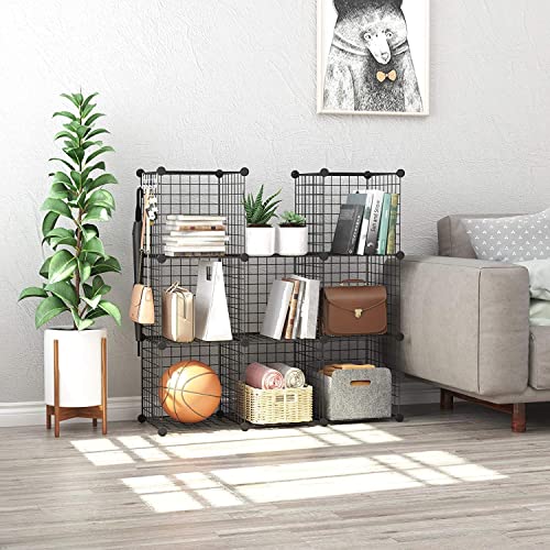 C&AHOME Wire Cube Storage, 8-Cube Organizer Metal C Grids Storage, Storage Bins Shelving, Modular Book Shelf, DIY Closet Cabinet Ideal for Living Room, Home, Office 24.8" L x 12.4" W x 48.4" H Black