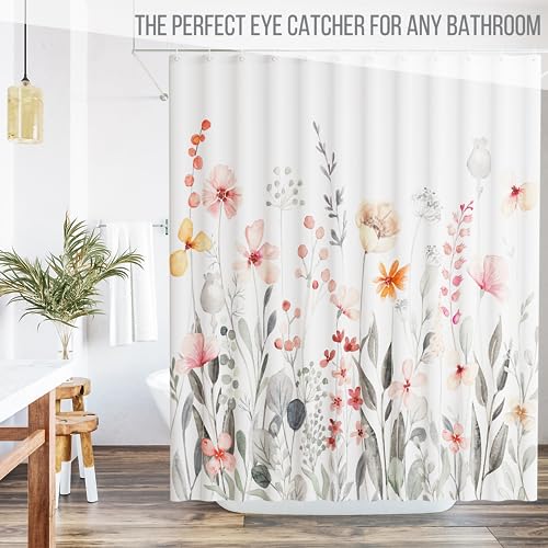 KIBAGA Beautiful Floral Shower Curtain for Your Bathroom - A Stylish 72" x 72" Curtain That Fits Perfect to Every Bath Decor - Ideal to Brighten Up Your Cute Botanical Bathroom at Home with Plants