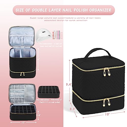 RZMAYIS Nail Polish Carrying Case Bag-Holds 30 Bottles, Double-Layer Nail Polish Storage and Nail Dryer Case