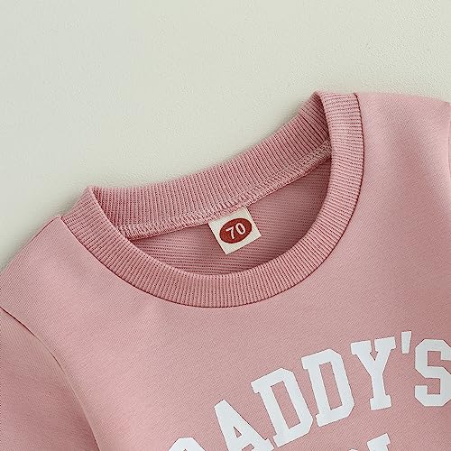 CREAIRY Newborn Baby Girl Outfits Daddy’s Girl Sweatshirt Long Sleeve T-Shirt Tops Pants Set Sweatsuit Toddler Fall Clothes (Pink, 12-18 Months)