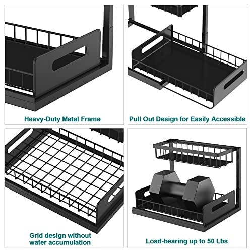 bukfen Under Sink Organizer, Pull Out Cabinet Organizer 2-Tier Slide Out Sliding Shelf Under Cabinet Storage Multi-Use for Under Kitchen Bathroom Sink Organizers and Storage ，2 Pack