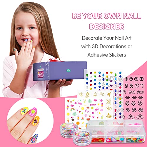 BATTOP Kids Nail Polish Kit for Girls, 3 IN 1 Nail Polish Pen Combo Glitter with 3D Nail Decoration Accessories, Perfect Gifts for girls