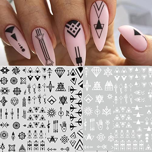 12 Sheets Geometric Nail Art Stickers Decals Self-Adhesive Pegatinas Uñas Black White Mysterious Triangle Nail Supplies Nail Art Design Decoration Accessories