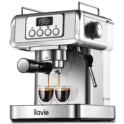 ILAVIE 20 Bar Espresso Machine, Stainless Steel Espresso Coffee Machine for Cappuccino, Latte, Espresso Maker for Home, Automatic Espresso Machine with Milk Steamer, 1.8L Water Tank, 1350W