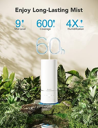 GoveeLife Smart 6L Humidifiers for Home Large Room, Top Fill Coll Mist Humidifier for Bedroom Last Up to 60H, Dual 360° Rotation Nozzles, Voice Control, WiFi Essential Oil Diffuser for Baby, Plants