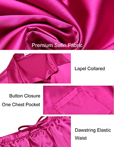 Ekouaer Lounge Sets for Women Two Piece Silky Satin Pajamas Short Sleeve Sleepwear Set Casual Short Loungewear Soft Pjs Set Rose,S