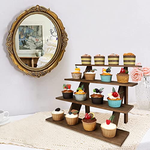 ZYP 4-Tier Wooden Retail Display Riser Wooden Display Stand Cupcake Stands Tool Free Rustic Risers Table Display Stand for Vendors Home Wedding Party,Brown