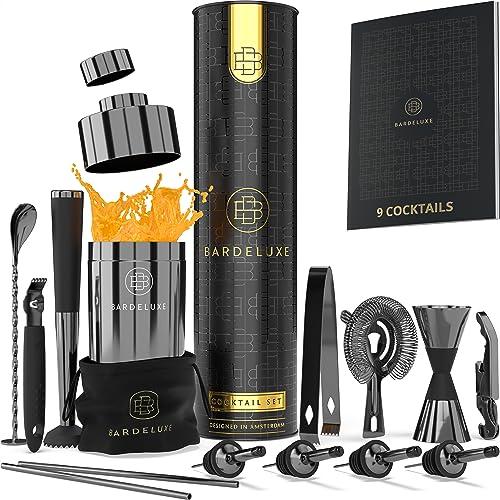 BarDeluxe® Mixology Bartender Kit, Cocktail Set, Cocktail Mixer Set | Bartending Kit, Drink Shakers Cocktail Set | Mixology Kit, Cocktail Shaker Kit | Bar Kits for Bartender Home, Bar Kit (Black)