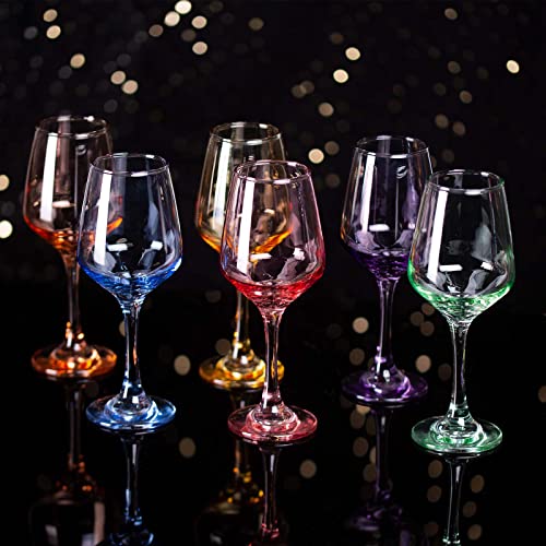 SUNNOW 12 Ounce Multicolor Crystal Wine Glass,for Home Dinning, Bar and Party,Set of 6