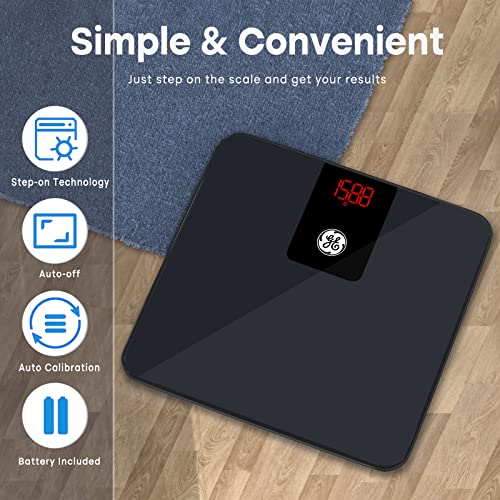 GE Scale for Body Weight Bathroom: Digital Scales Accurate Body Weight Scale Smart Bluetooth Scale for Weight and BMI Electronic Weighing Scale for People, Black 400lb Capacity Bath Scale