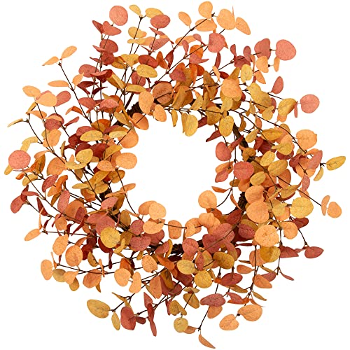 VGIA 18 Inch Fall Wreath Eucalyptus Leaves Wreath Artificial Autumn Wreath for Front Door Fall Leaves Wreath Farmhouse Wreath Fall Decorations for Home Wall and Window