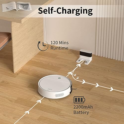 OKP Robotic Vacuum Cleaner, WiFi/App/Alexa, Robot Vacuum Cleaner with Schedule, Efficient Filtration System, Self-Charging, Slim Design, Quiet, Perfect for Hard Floors, Pet Hair, Carpets