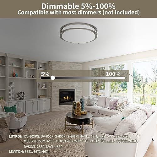 13Inch 36W Ceiling Light Fixtures 2 Packs, 5CCT LED Flush Mount Ceiling Mount Lights 2700K 3000K 4000K 5000K 6500K, Dimmable Close to Ceiling Lighting for Bathroom Kitchen Stairwell Bedroom, Nickel