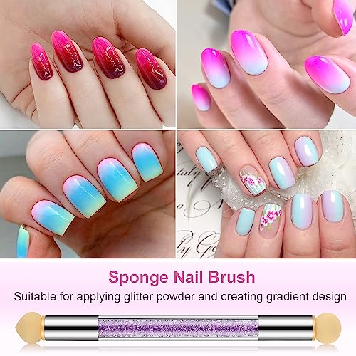 Nail Art Brushes, Etercycle Nail Gel Polish Ombre Sponges Painting Brush Set with 16 Pieces Replacement Head for Application Salon at Home DIY Manicure