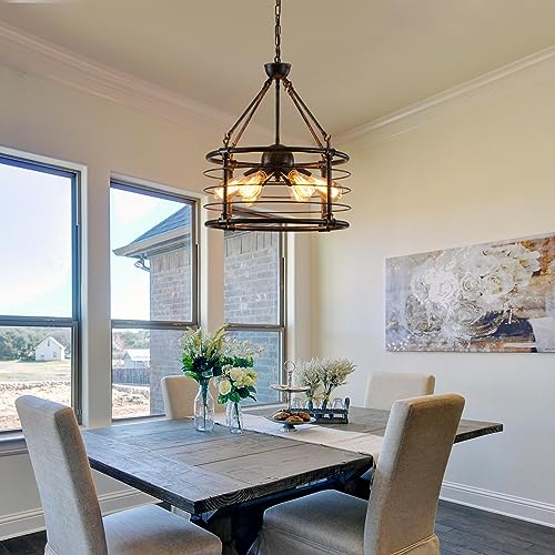 SGLfarmty Black Chandelier, 6-Light Modern Chandeliers for Dining Room Light Fixtures Hanging, Adjustable Lantern Hanging Lights, Industrial Metal Pendant Lighting for Kitchen Island, Living Room