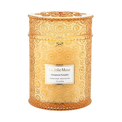 LA JOLIE MUSE Pumpkin Cinnamon Candle, Fall Candles, Wood Wick Candle, 90 Hours Burn Time, Natural Soy Candle, Luxury Candle Gift, Autumn Candle 19.4 Oz