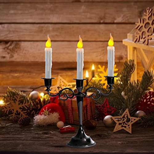 KUKIKUKI 12PCS Batteries Operated Taper Candles with Remote, Flameless Taper Window Candles Flickering Warm White Light,Led Hanging Candlesticks for Party Halloween Christmas Church Home