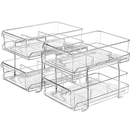 2 Set, 2 Tier Large (8.5" Wide) Clear Organizer with Dividers, MultiUse Slide-Out Storage Container - Kitchen, Pantry, Medicine Cabinet Storage Bins, Bathroom, Vanity Counter, Under Sink Organizing