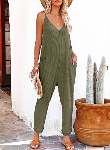 AlvaQ Green Jumpsuit Casual Sleeveless Maternity Clothes Spaghetti Strap Long Pant Rompers One Piece Jumpsuits for Women with Pockets X-Large