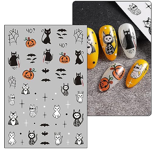 Cute Halloween Nail Art Stickers Pink Pumpkin Nail Stickers for Nail Art, 3D Self-Adhesive Spider Web Decals Stickers Star Skeleton Design Nail Supplies for Manicure Acrylic Nail Decoration 6 Sheets